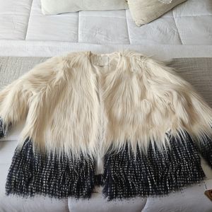 JouJou Faux fur short blue and cream ombre jacket.